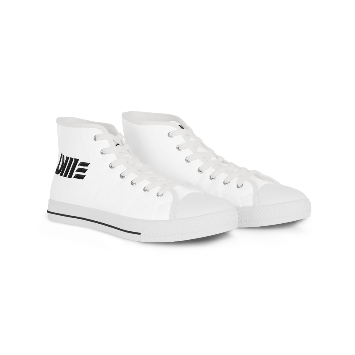 Minimal Striped High-Top Sneakers — Men's White Canvas Casual Shoes