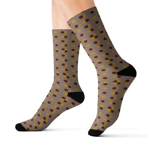 Brown Polka Dot Sublimation Socks – Retro Geometric Crew Socks