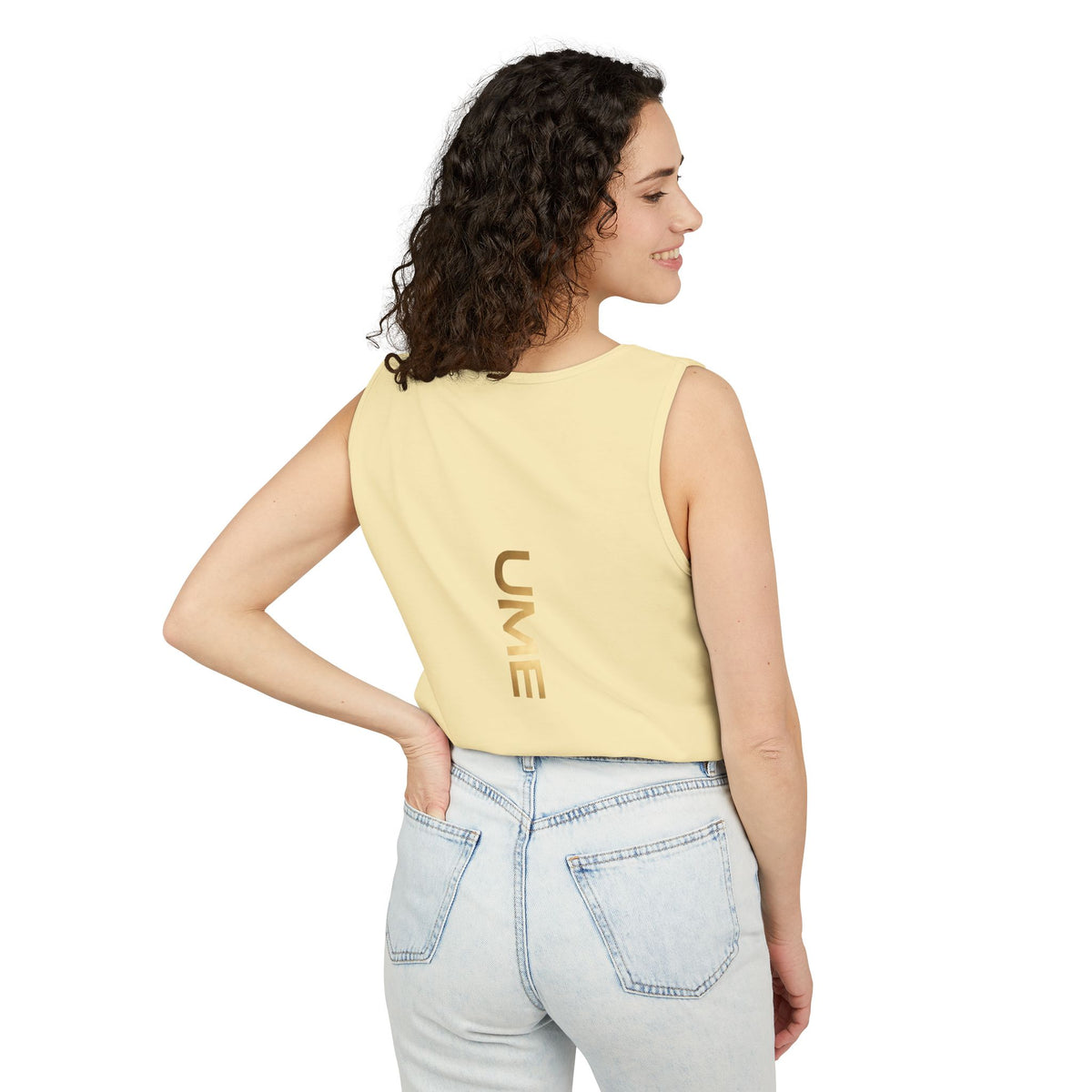 UME Gold Vertical Logo Tank Top – Garment-Dyed Unisex Muscle Tee