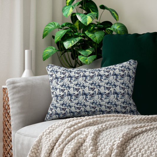 Blue Butterfly Lumbar Pillow – Watercolor Morpho Print Accent Pillow with Insert