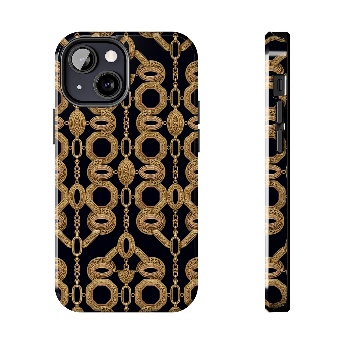 Gold Chain Phone Case — Black & Gold Ornate Chain All-Over Print Tough Cover