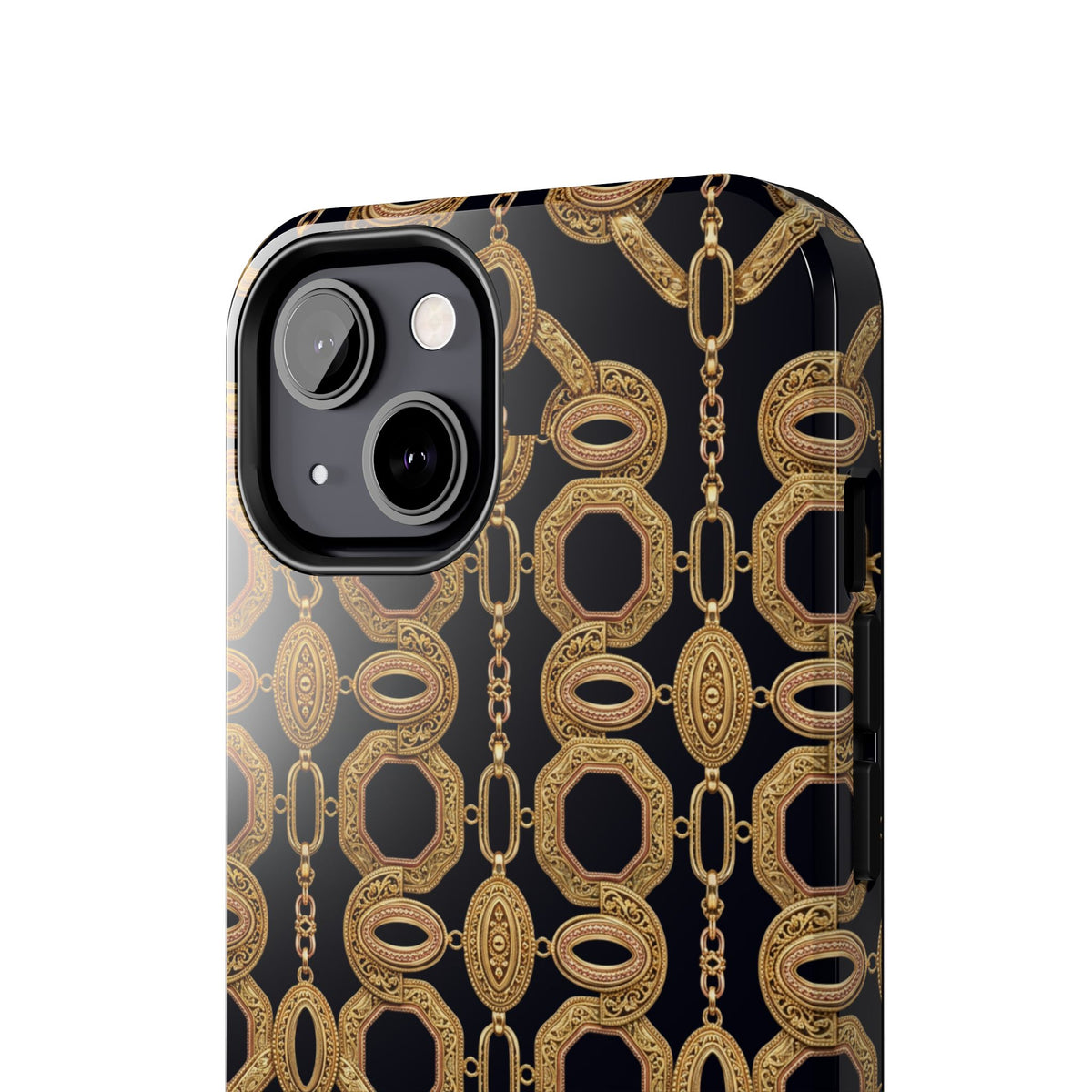 Gold Chain Phone Case — Black & Gold Ornate Chain All-Over Print Tough Cover