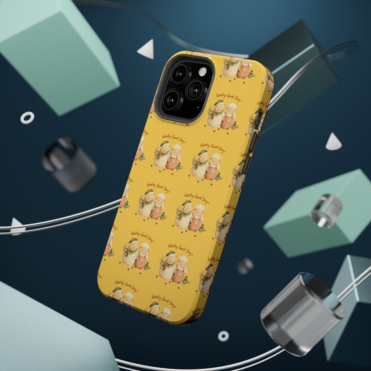 "Woolly Good Day" Phone Case — Yellow Sheep Pattern Magnetic Impact-Resistant Cover