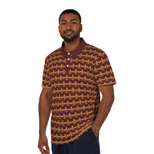Fleur-de-Lis All-Over Print Polo — Burgundy & Gold Heritage Polo Shirt