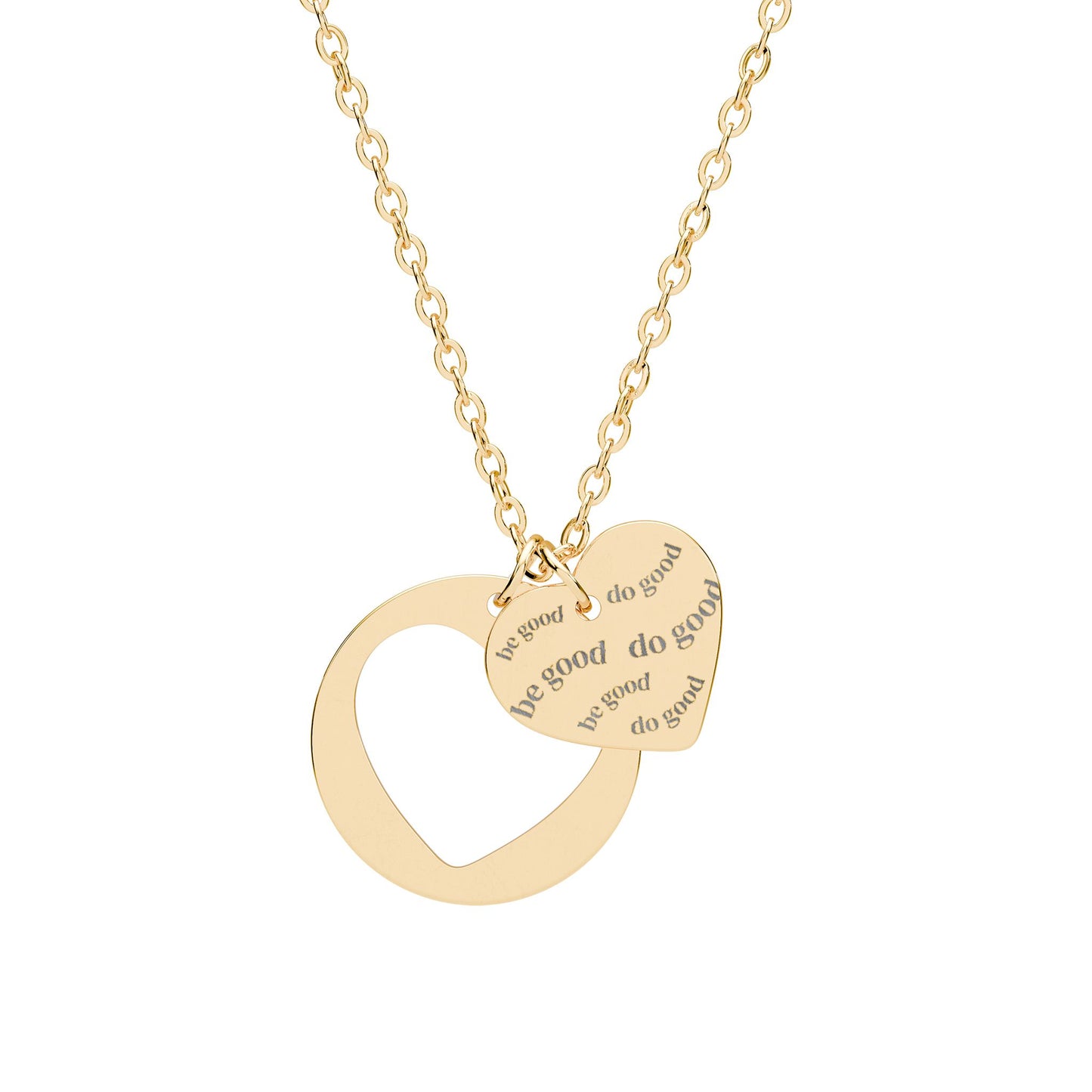 "Be Good Do Good" Double Heart Necklace — 18K Gold, Rose Gold & Steel