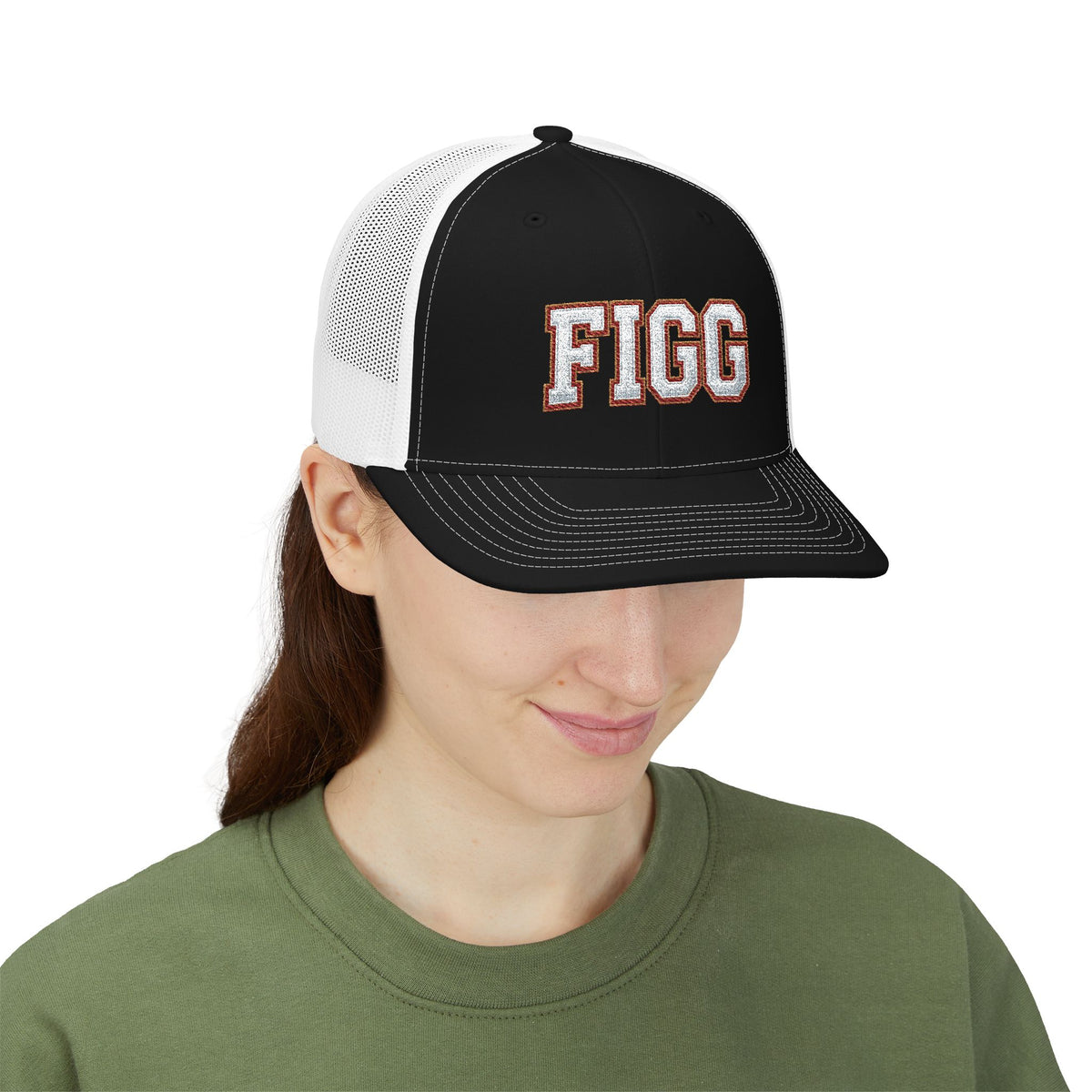 FFiGG Embroidered Vintage Trucker Cap — Black, Grey & Loden