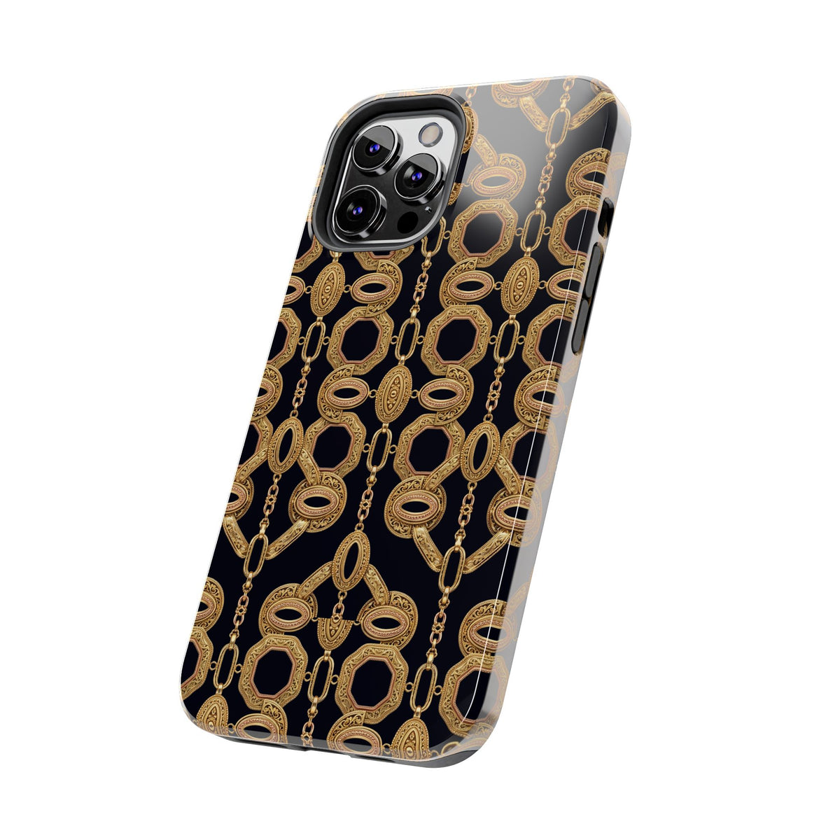 Gold Chain Phone Case — Black & Gold Ornate Chain All-Over Print Tough Cover