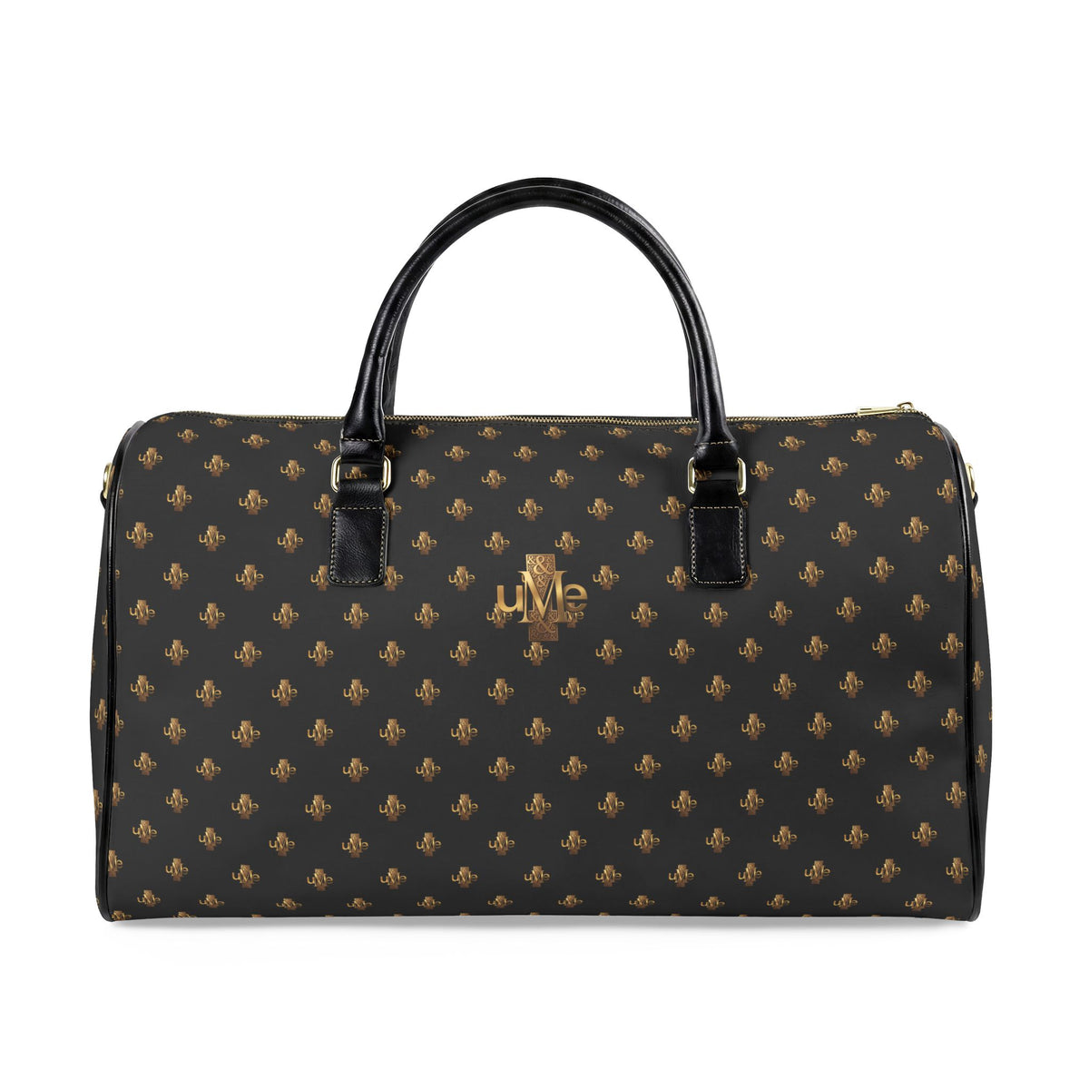 Faux-Leather Travel Bag UME Logo — Black and Gold Weekender