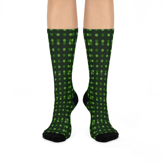 Green Polka Dot Cushioned Crew Socks — Nature-Inspired Dot Pattern