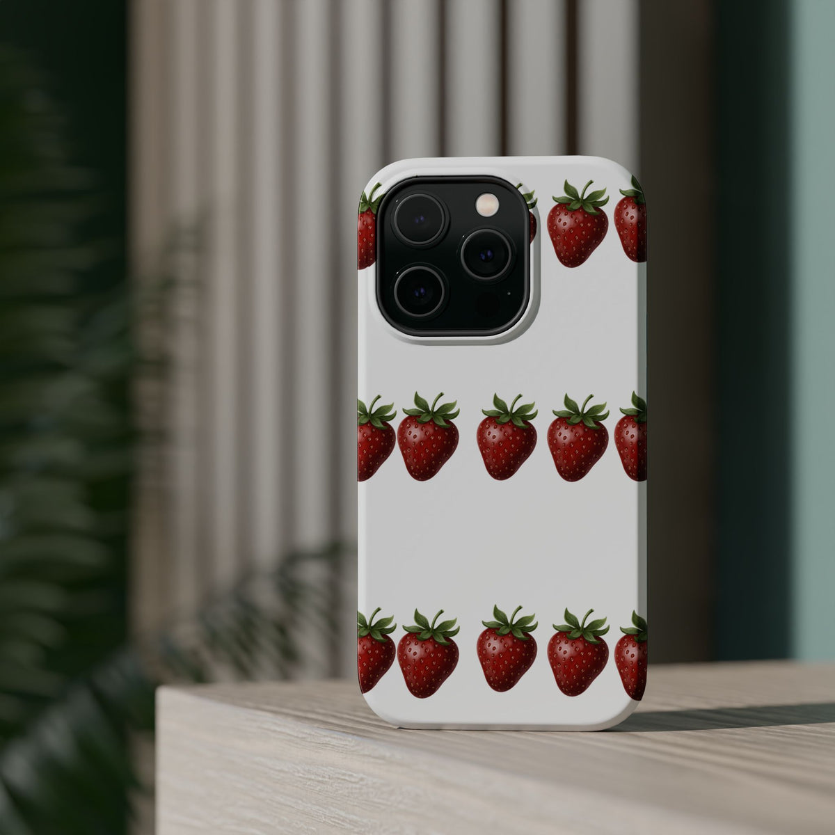 Strawberry Row Phone Case — White MagSafe Magnetic Impact-Resistant Cover