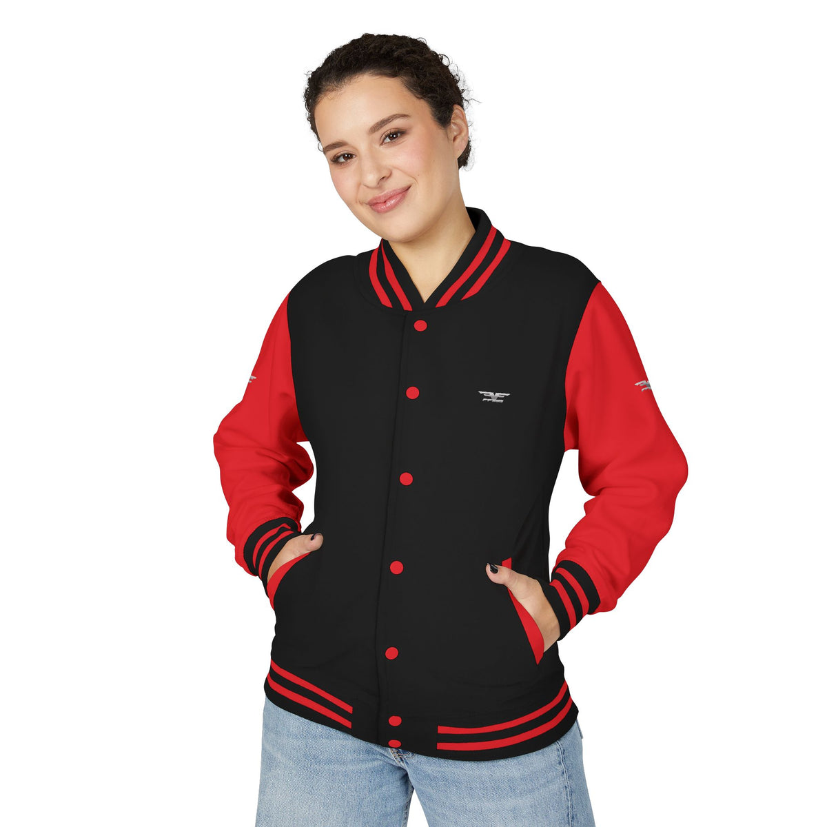 Black and White Varsity Jacket with Winged Logo