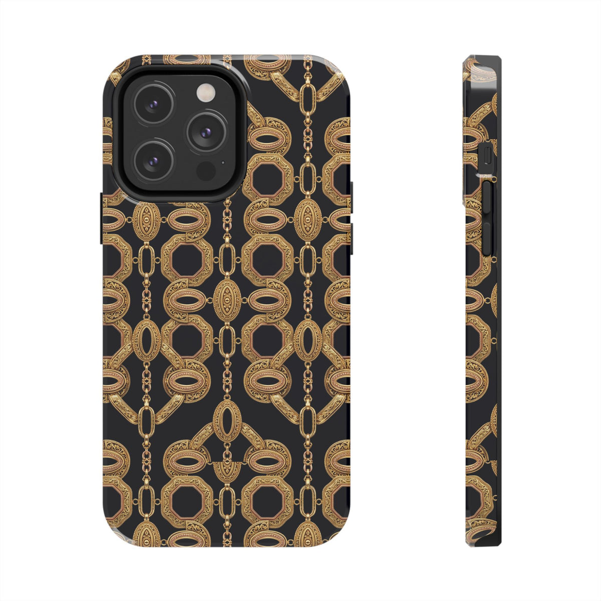 Gold Chain Phone Case — Black & Gold Ornate Chain All-Over Print Tough Cover