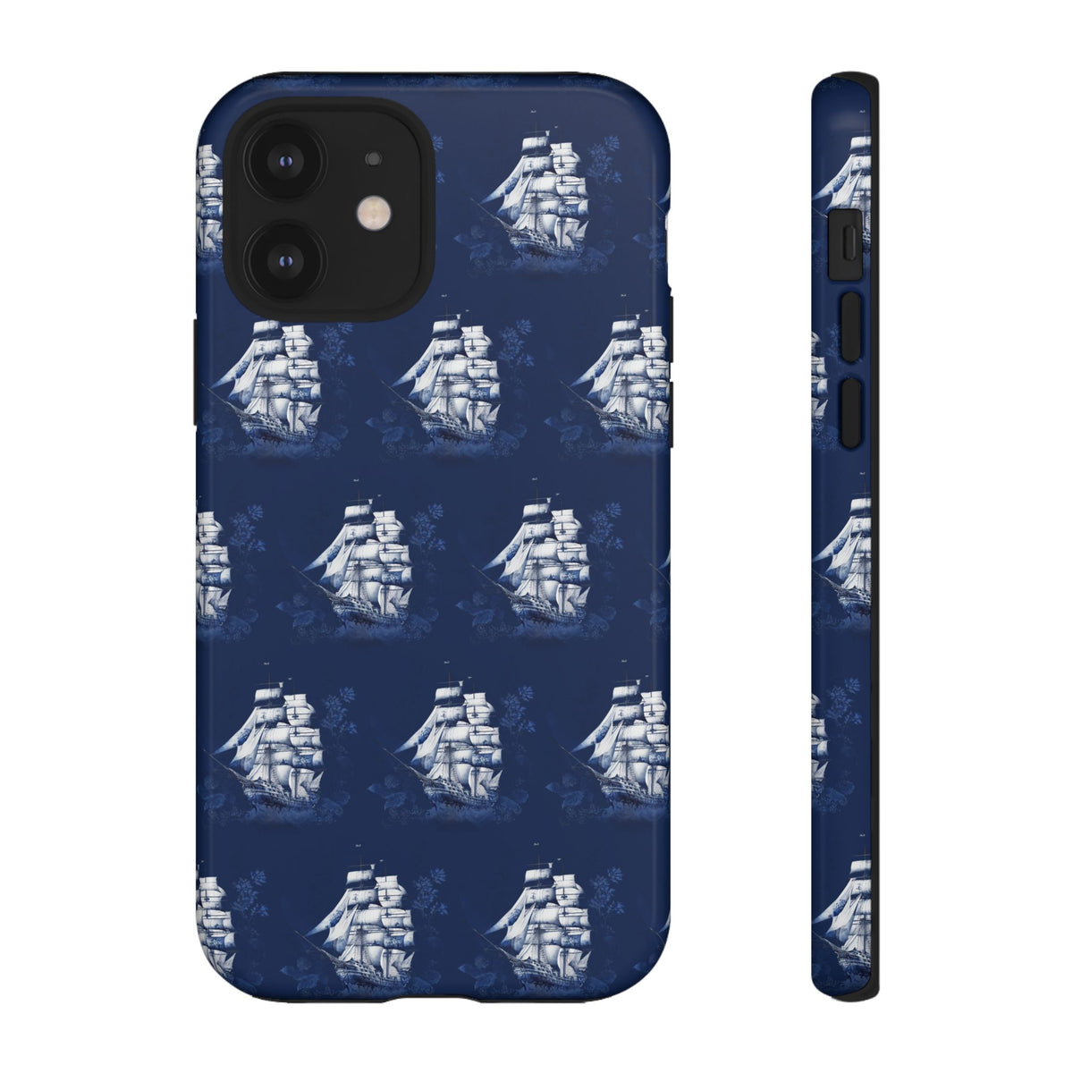 Navy Sailing Ship Phone Case — Navy Blue Vintage Nautical All-Over Print