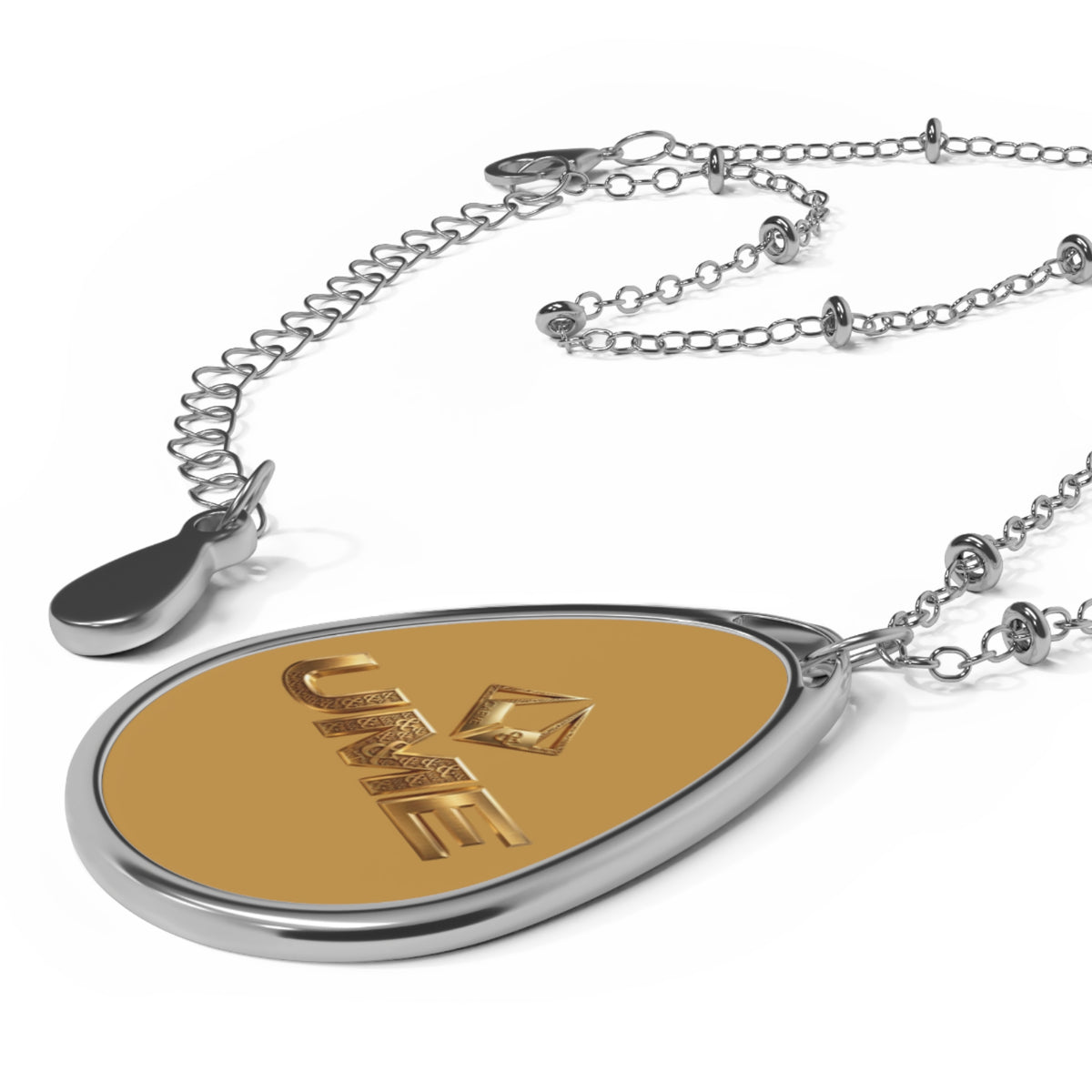 Engraved Oval Pendant Necklace — Custom Gold Inlay Teardrop Locket