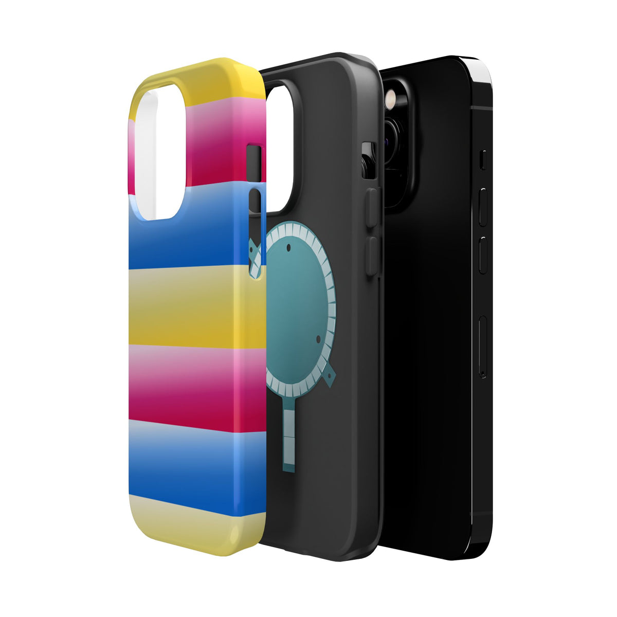 Striped Magnetic Impact-Resistant Phone Case — Colorful Pink Blue Yellow Protection