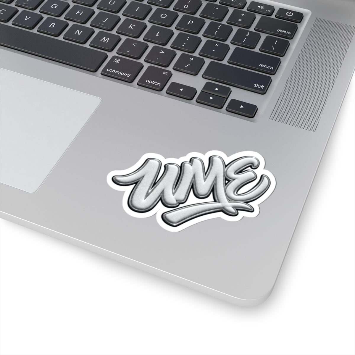 Silver Chrome Graffiti "UME" Kiss-Cut Sticker — Metallic Script Vinyl Decal