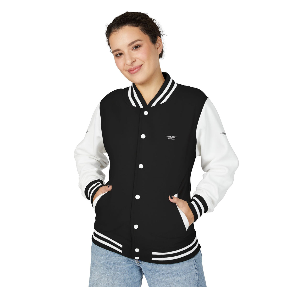 Black and White Varsity Jacket with Winged Logo