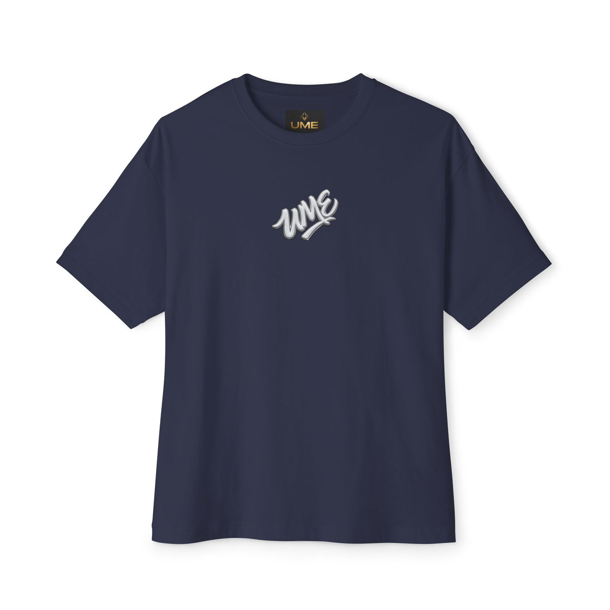 UME Script Logo Boxy Tee — White Oversized Graphic T-Shirt