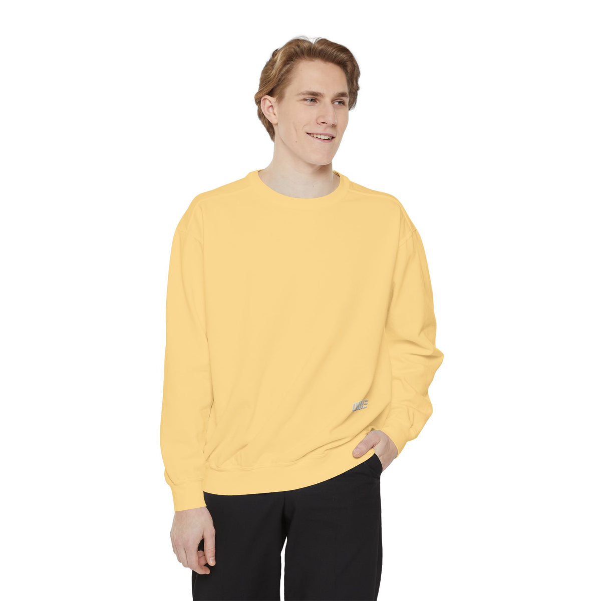Garment-Dyed Crewneck Sweatshirt — Multi-Color Minimal Graphic