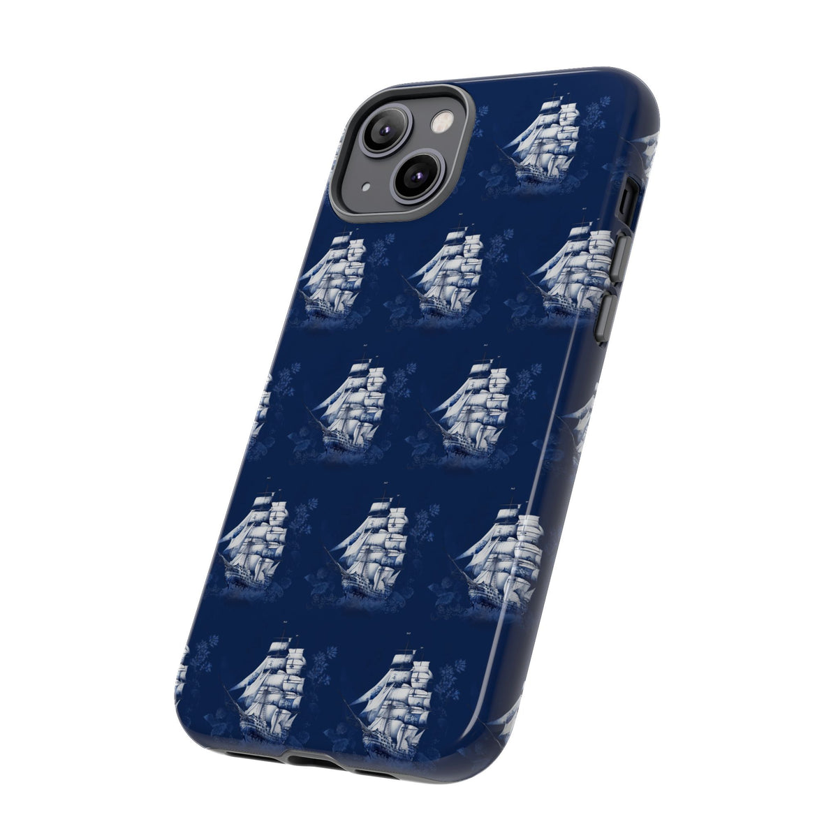 Navy Sailing Ship Phone Case — Navy Blue Vintage Nautical All-Over Print