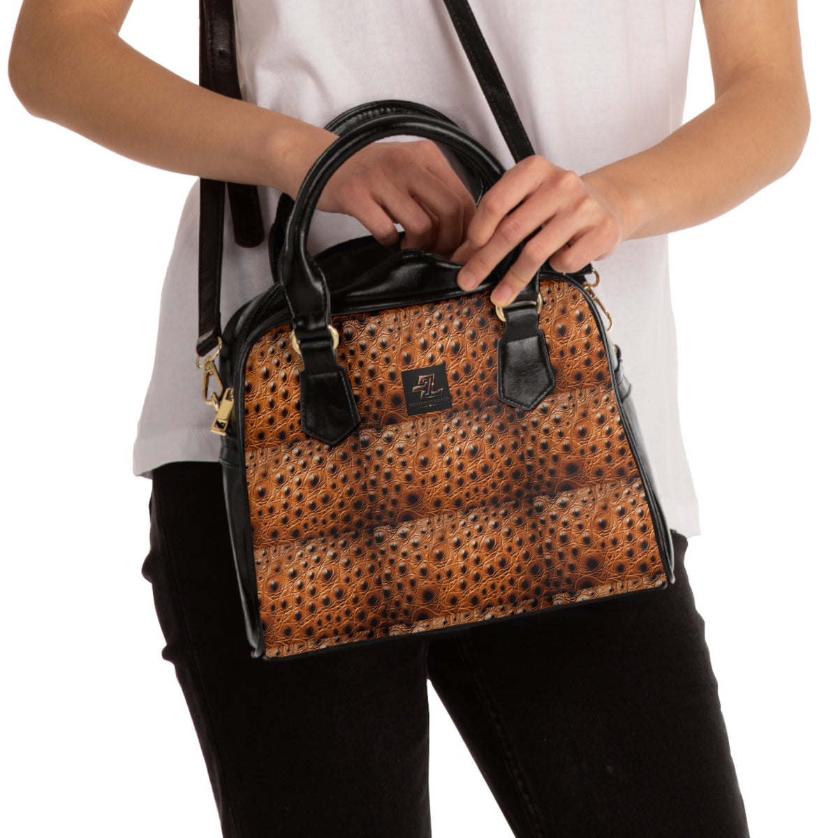 Brown Ostrich-Texture Shoulder Handbag – Vintage Faux Leather Satchel