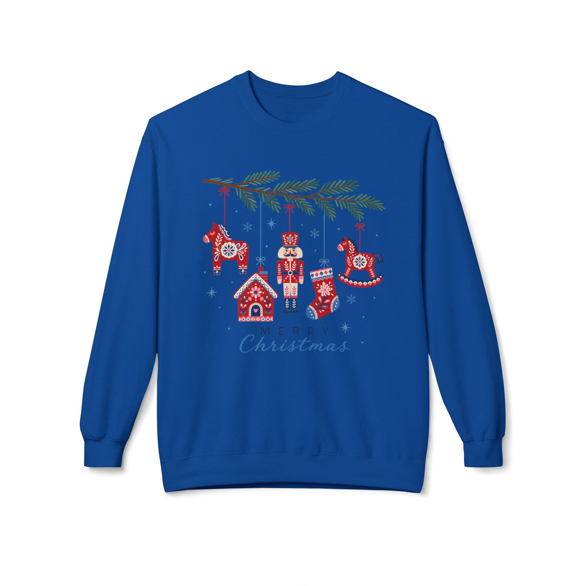 Merry Christmas Scandinavian Folk Art Crewneck Sweatshirt — White, Red & More