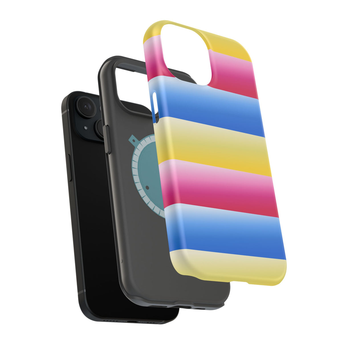 Striped Magnetic Impact-Resistant Phone Case — Colorful Pink Blue Yellow Protection