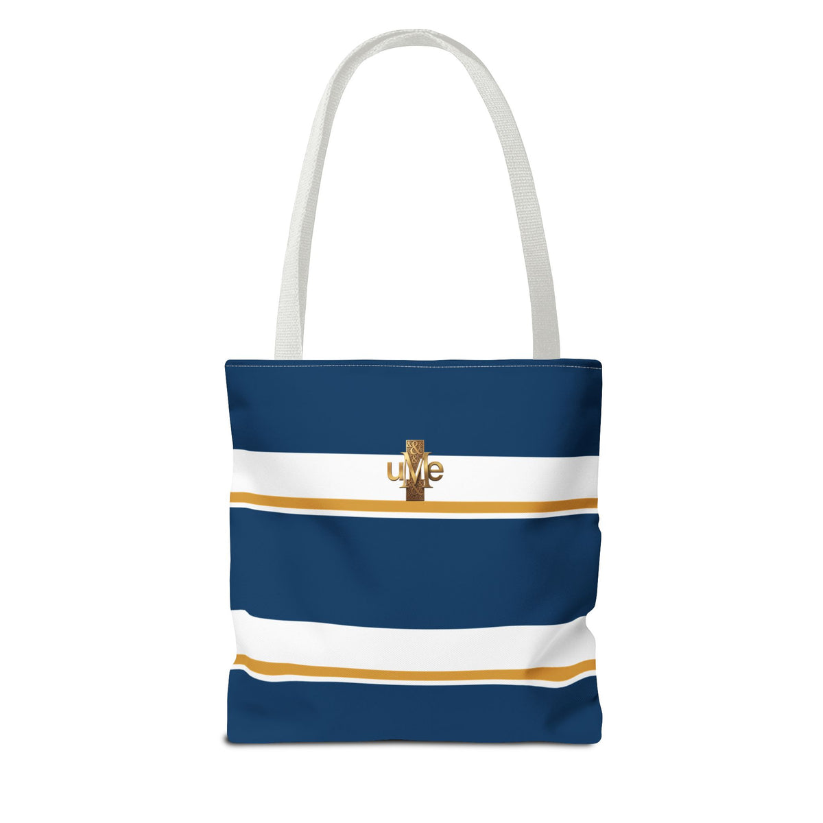 LIVE Cross Tote Bag — Navy & White Stripes with Gold Motif