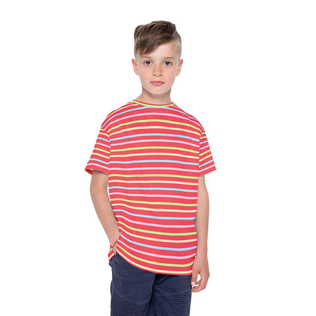 Kids Stripe Sports Jersey — Dark Orange Rainbow Athletic Tee