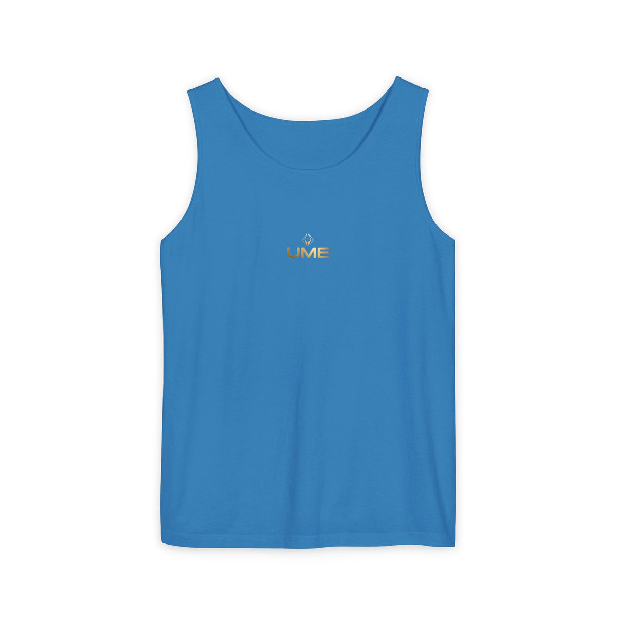 UME Gold Vertical Logo Tank Top – Garment-Dyed Unisex Muscle Tee