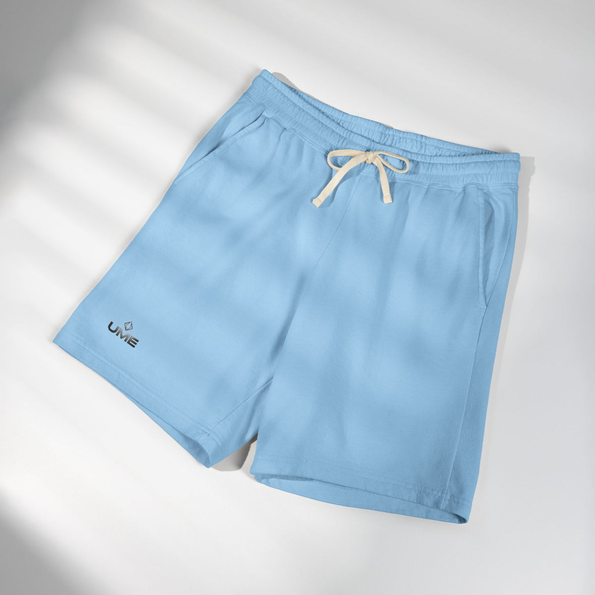 Fleece Sweat Shorts — Garment-Dyed UME Dark Grey Logo All-Over Print