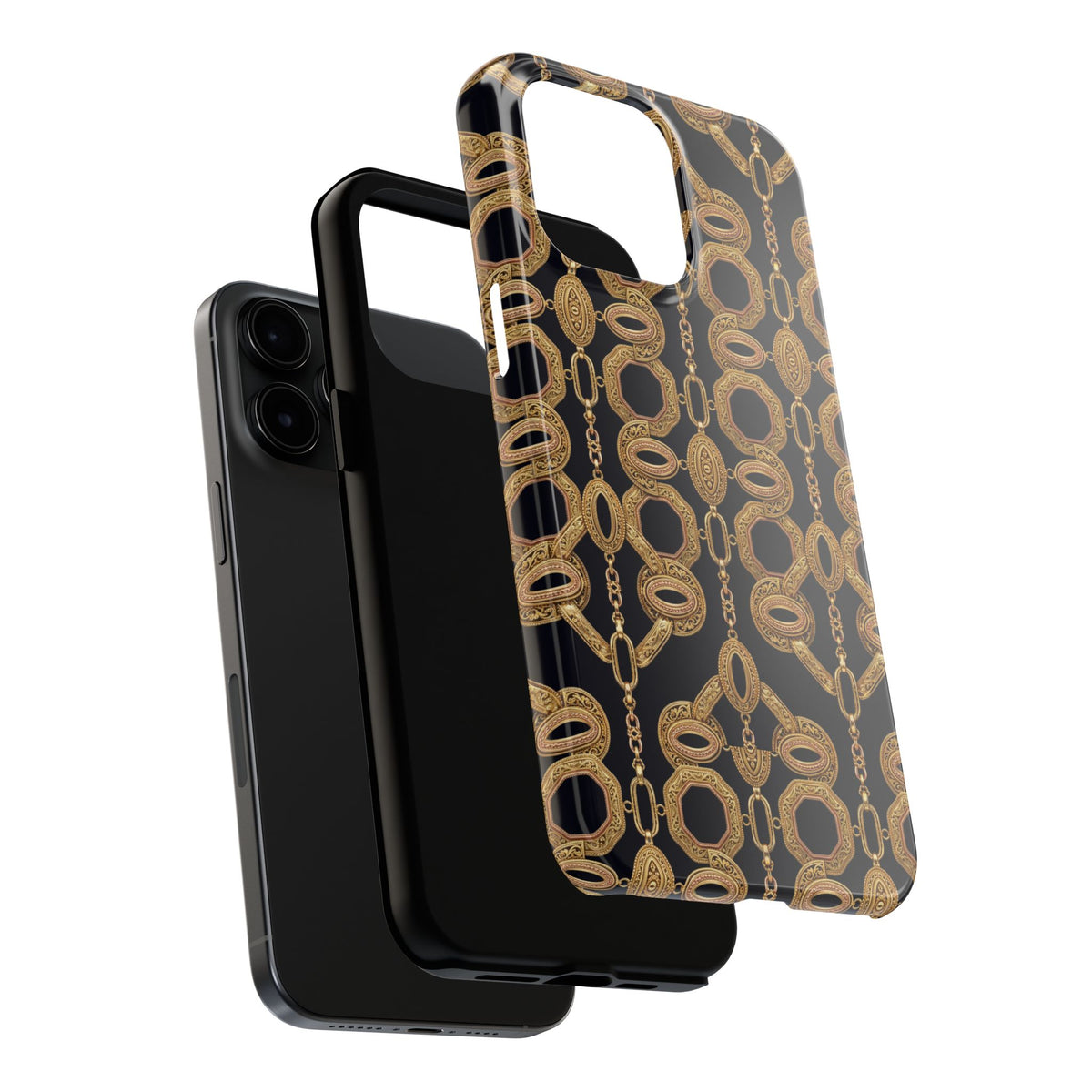 Gold Chain Phone Case — Black & Gold Ornate Chain All-Over Print Tough Cover