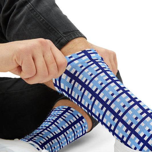 Blue Plaid Sublimation Socks — Classic Check Pattern Crew Socks