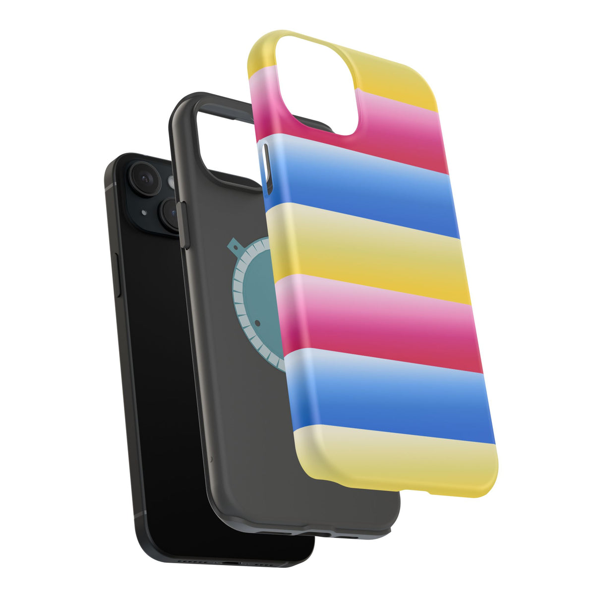 Striped Magnetic Impact-Resistant Phone Case — Colorful Pink Blue Yellow Protection