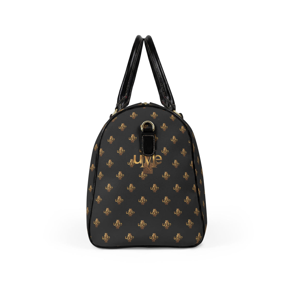 Faux-Leather Travel Bag UME Logo — Black and Gold Weekender