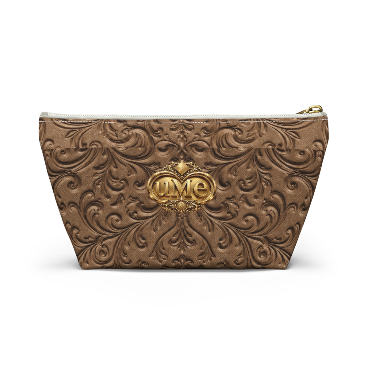 Brown UME Gold Crest Accessory Pouch — All-Over Print
