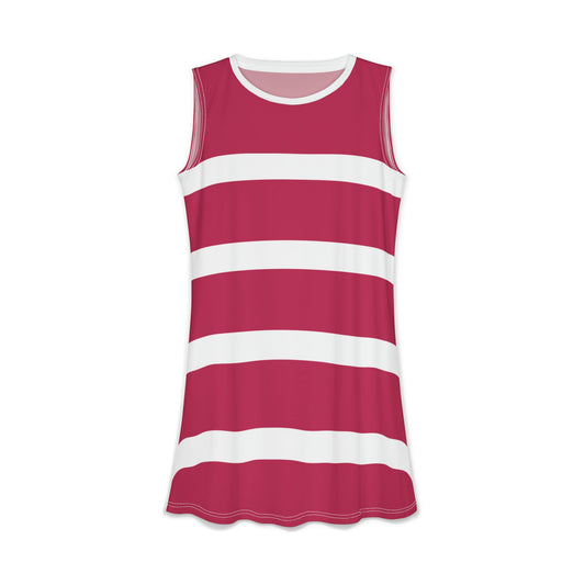 Raspberry & White Striped Sleeveless Swing Dress — Casual Summer A-Line