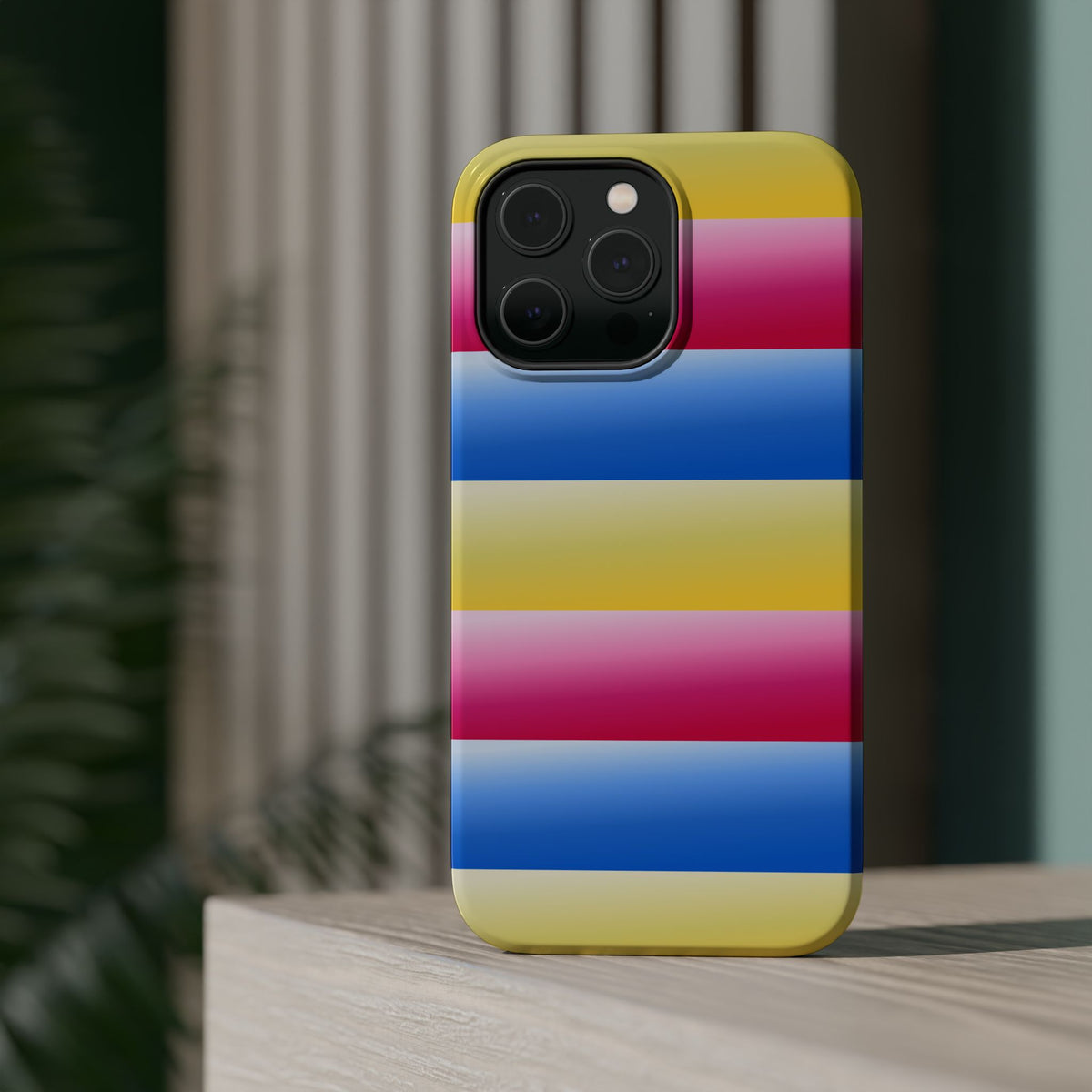 Striped Magnetic Impact-Resistant Phone Case — Colorful Pink Blue Yellow Protection