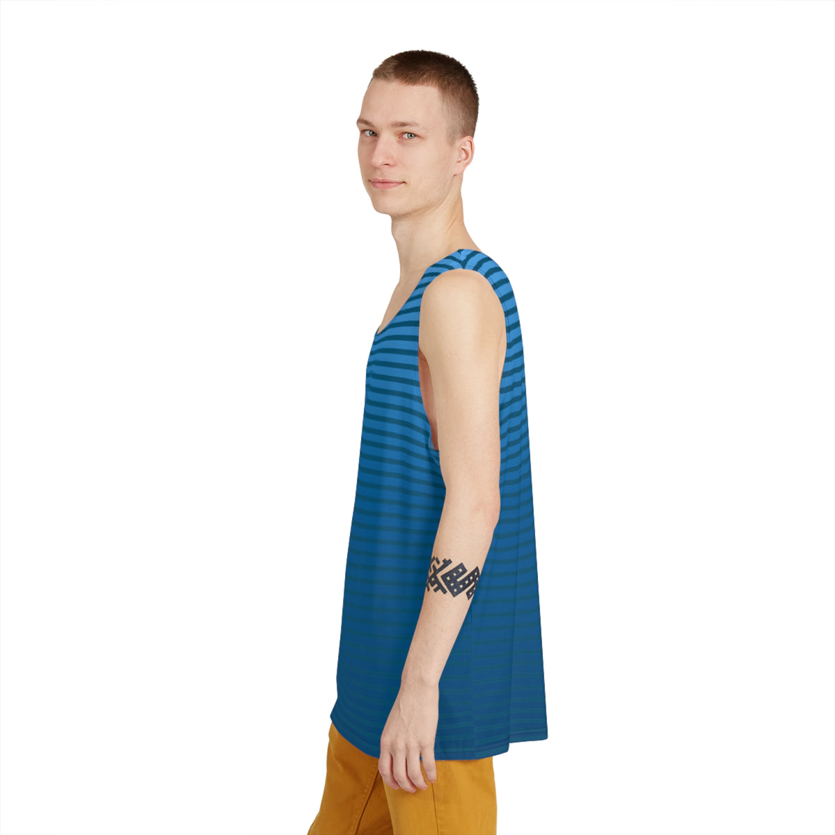Blue Gradient Stripe Men's Tank Top — Summer Casual Beachwear