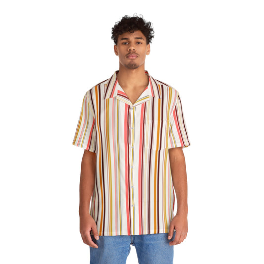 Men's Camp Collar Shirt — Retro Multicolor Vertical Stripe
