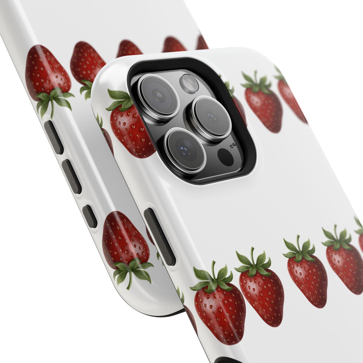 Strawberry Row Phone Case — White MagSafe Magnetic Impact-Resistant Cover