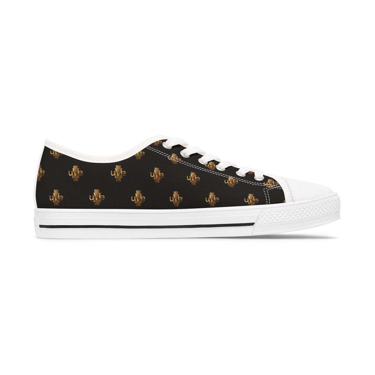 Women’s Low-Top Sneakers — Black and Gold All-Over Print