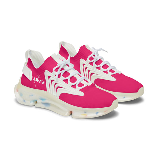Women's Fuchsia Pink UME Mesh Sneakers — Bold Graphic Cloud Sole Athletic Shoe