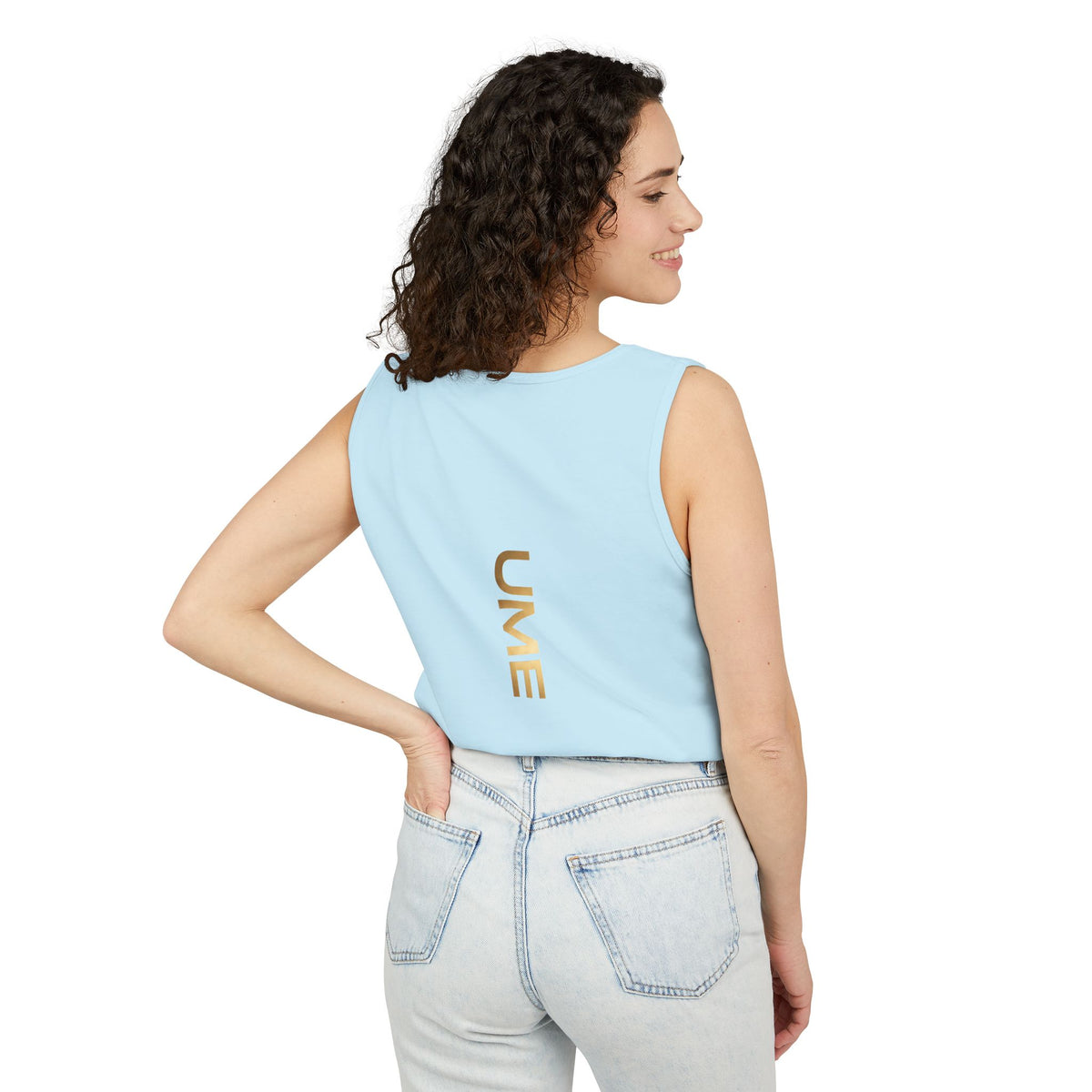 UME Gold Vertical Logo Tank Top – Garment-Dyed Unisex Muscle Tee