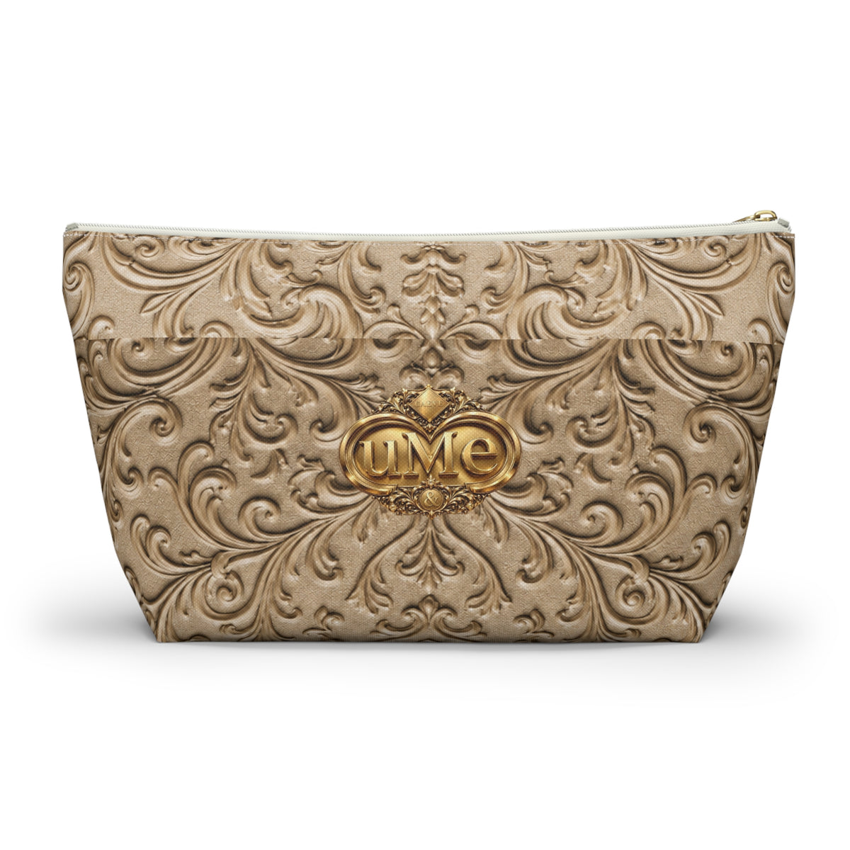 Beige UME Gold Scroll Accessory Pouch — All-Over Print