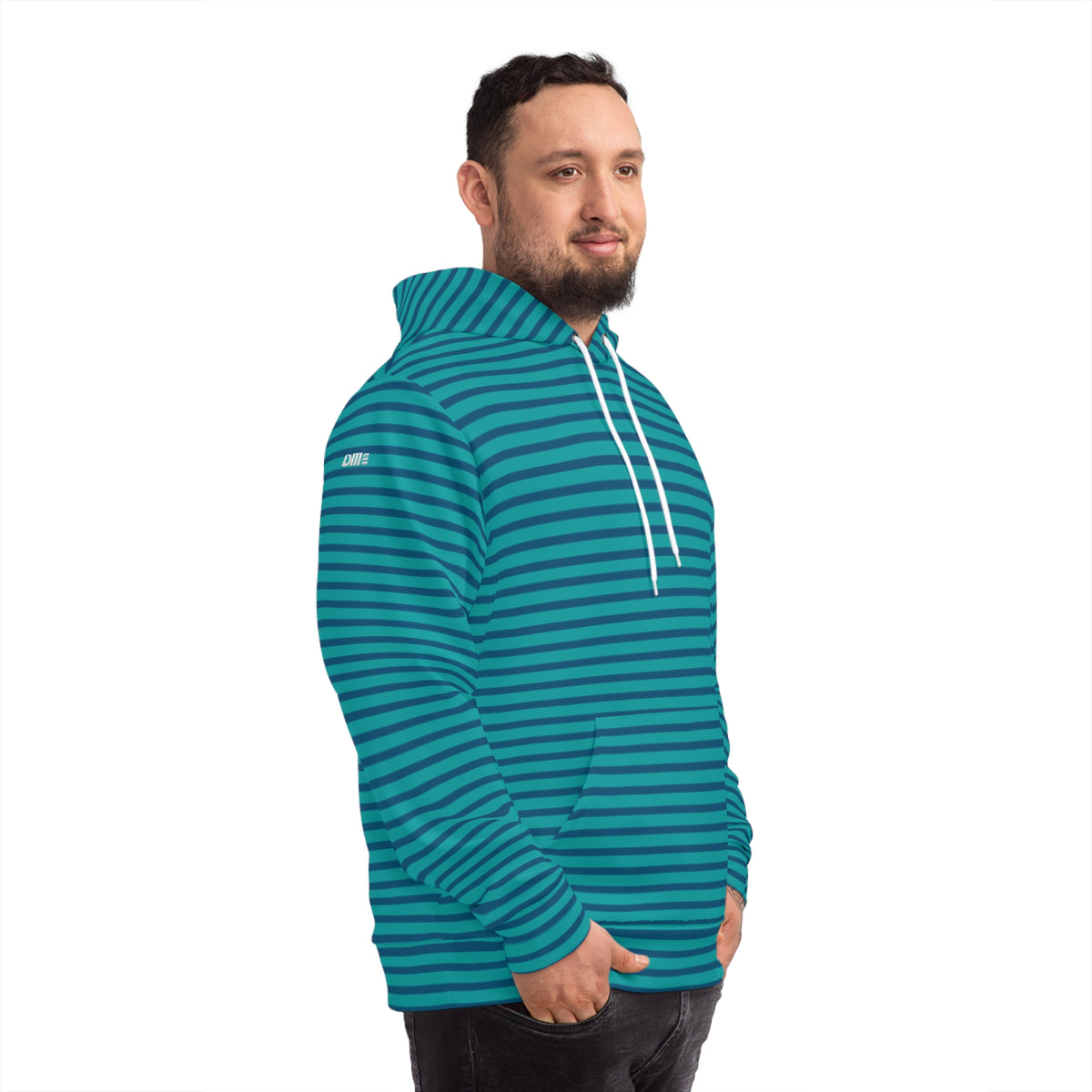 Striped Fashion Hoodie — Teal UME All-Over Print Casual Pullover