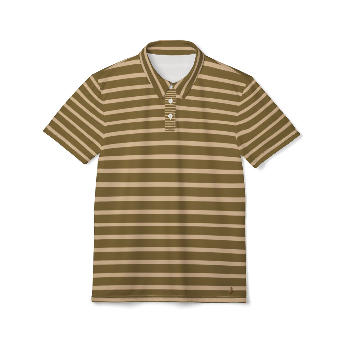 Olive & Khaki Striped Performance Polo Shirt — All-Over Print