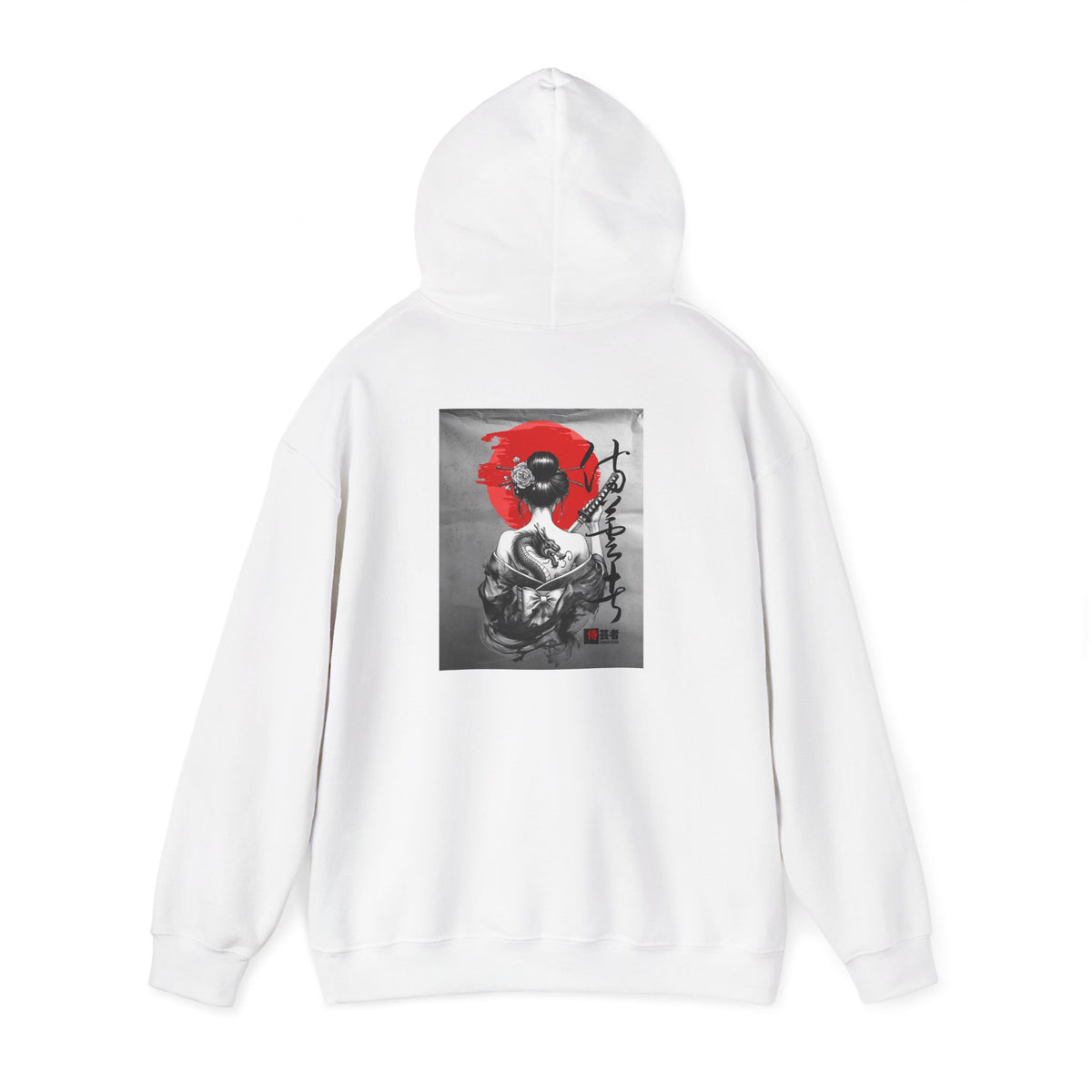 Samurai Poppy Hoodie — Japanese Ink Art Hooded Sweatshirt