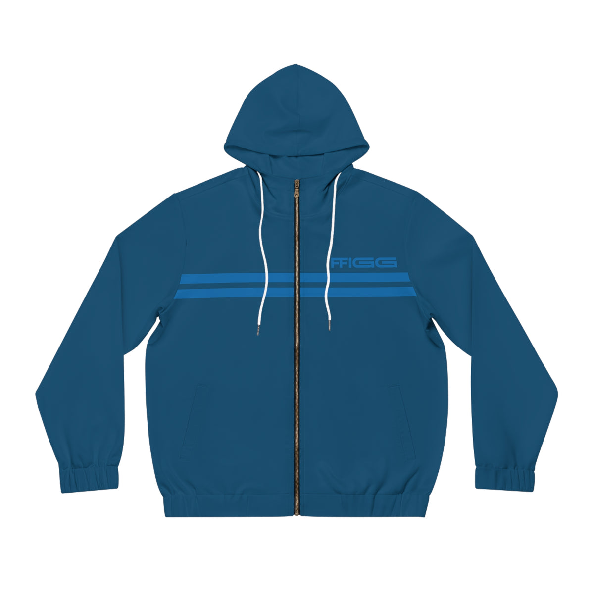 Men’s FFiGG Full-Zip Hoodie — Deep Blue Racing Stripe All-Over Print