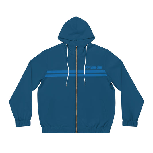 Men’s FFiGG Full-Zip Hoodie — Deep Blue Racing Stripe All-Over Print